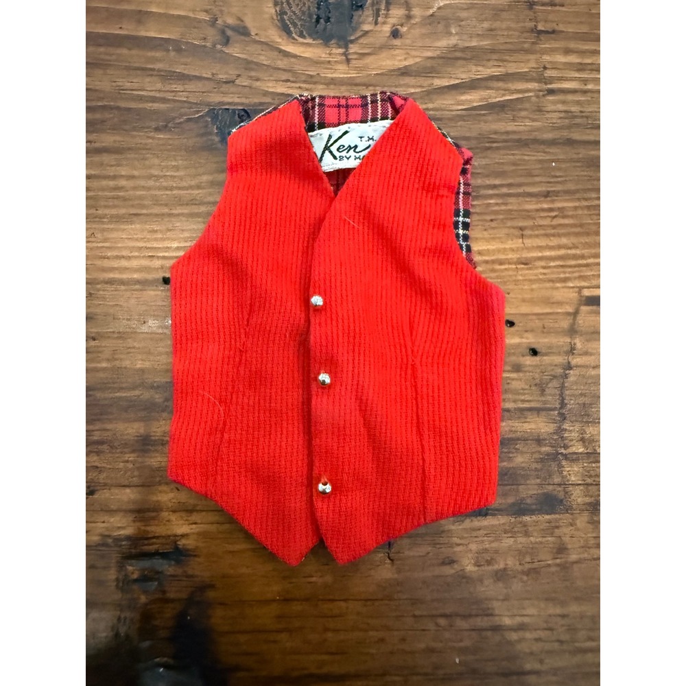 Vintage Ken Mattel 1411 Red Corduroy Plaid Back Doll Vest 1960s Accessory